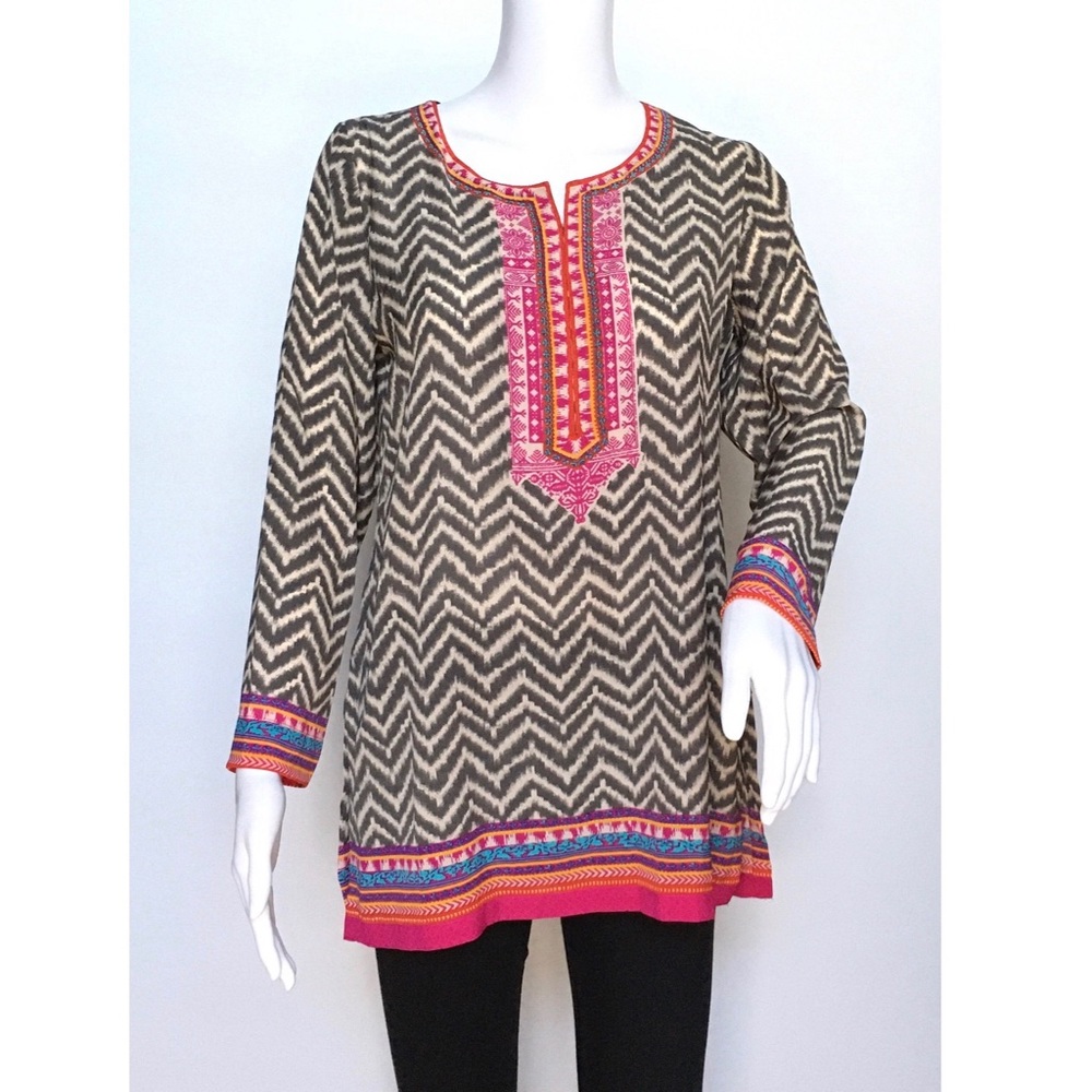 BIBA Printed Kurti Blouse -Made in India -Gray Pink -Size 34 -NWT